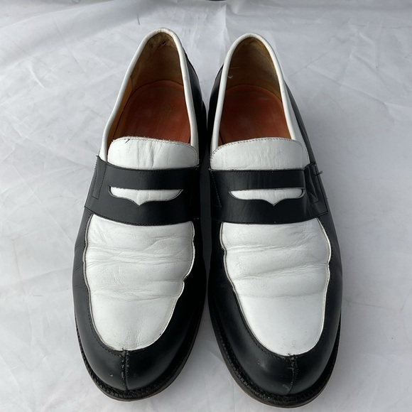 Charles de Batz Italian Black and White Slip-On Penny Loafers - Picture 2 of 11